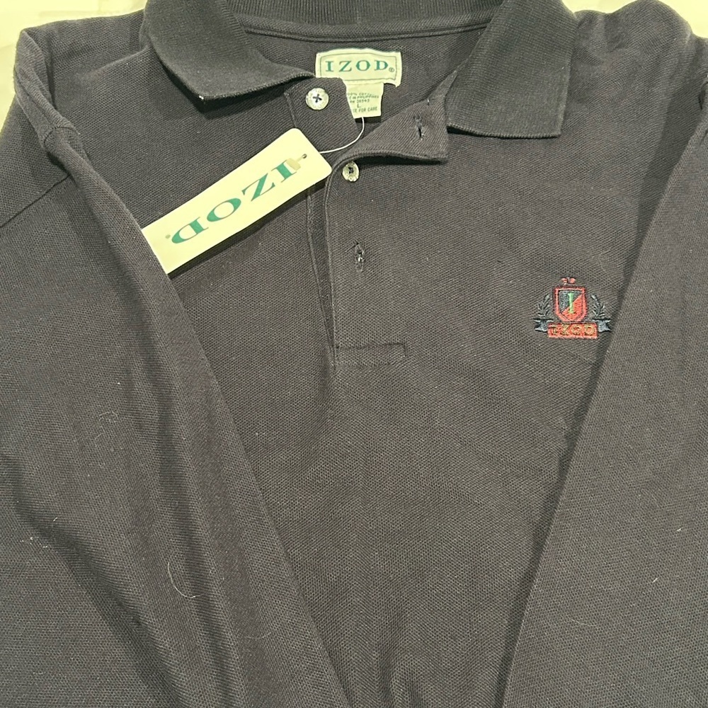NWT Mens Size XL Black IZOD Long Sleeve Polo Shirt Cotton